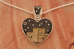 Calvin Begay Starry Night in the Pueblo  Sterling Silver Heart Pendant